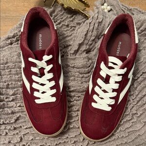Madden Girl Burgundy Suede Low-Top Sneakers with White Accents